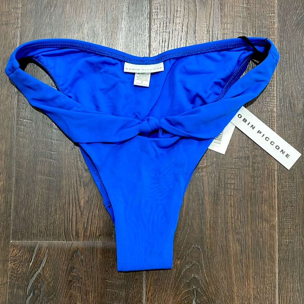 NWT S ROBIN PICCONE Royal blue sapphire blue high leg bikini bottoms roll front